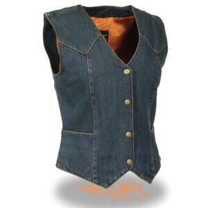NWT Milwaukee Leather MDL4000 Women's Blue Plain Side 4 Snap Front Denim Vest